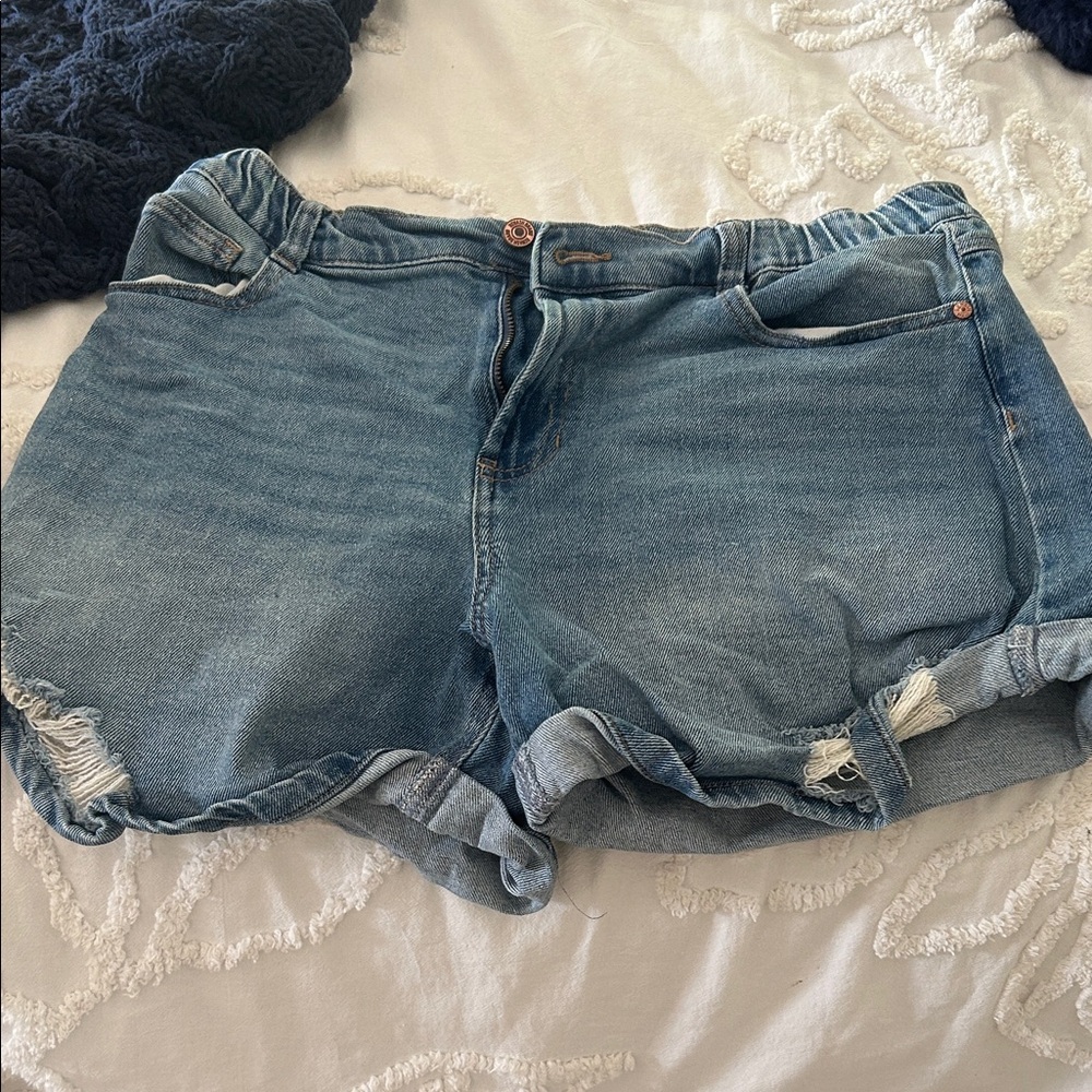 Rewash Light Wash Rolled Cuff Distressed Denim Shorts
